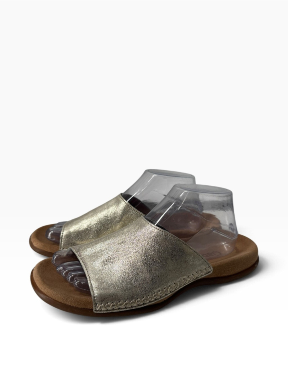 Gabor 23.705 Slide Sandals Gold Leather Comfort Cushioned Footbed Womens Sz 7.5